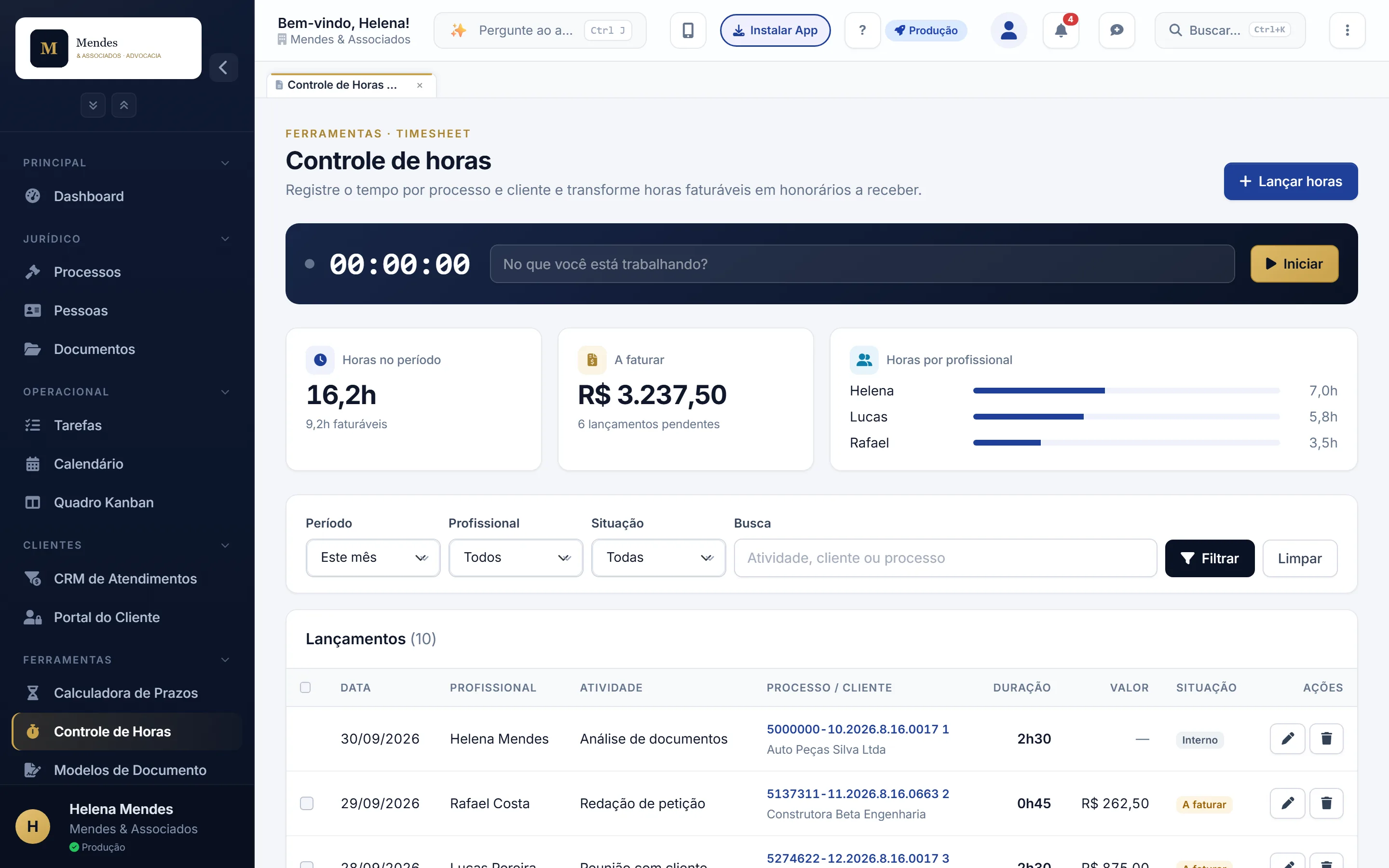Controle de horas